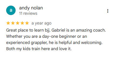 Andy Nolan five-star Google review for JSBJJ Kylemore